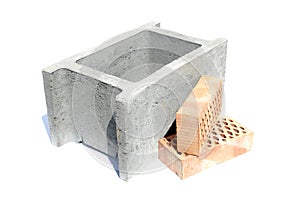 Shuttering block and two bricks