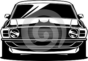 American Muscle Car Line Art Vector Illustration