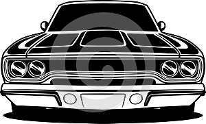 American Muscle Car Line Art Vector Illustration