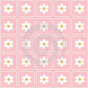 Pink Check Plaid Hippie Flower Pattern