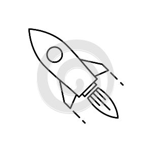 Shuttle icon. Black icon of spaceship. Linear icon of rocket launch