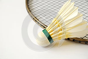 Shuttlecock on badminton racket