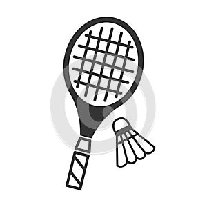 Shuttlecock and badminton racket icon.