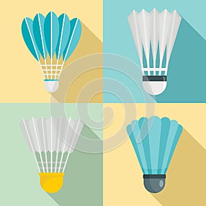 Shuttlecock icon set, flat style