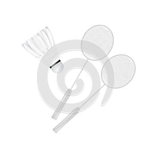Shuttlecock and racket. Badminton - sport equipment. Vector illustration isolated on white background