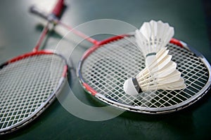 Shuttlecocks and badminton racket