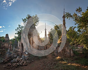 Shwe Inn Dein Pagodas in the Evening, Inle Lake, Myanmar