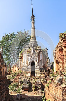 Shwe Inn Thein pagodas of Indein village in Inle Lake