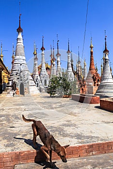 Shwe Inn Thein pagodas of Indein village in Inle Lake