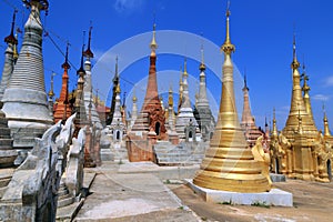 Shwe-Inn Thein-stupas at the Inle Lake