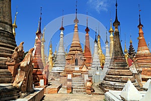 Shwe-Inn Thein-stupas at the Inle Lake