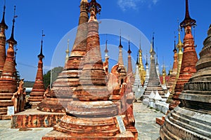 Shwe-Inn Thein-stupas at the Inle Lake