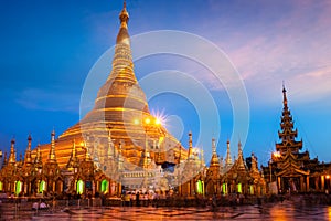 Shwedagon pagoda in the evening