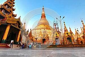The Shwedagon Pagoda located in Yangon, Myanmar in t