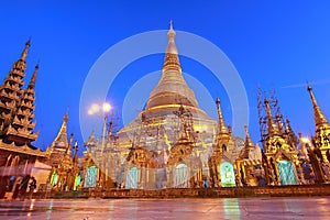 The Shwedagon Pagoda located in Yangon, Myanmar in t