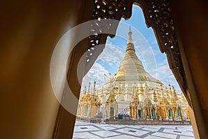 The Shwedagon Pagoda one of the most famous pagodas in the world the main attraction of Yangon. MyanmarÃ¢â¬â¢s capital city. photo