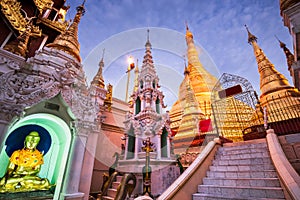 Shwedagon Pagoda stupas in Yangon, Myanmar