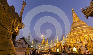 Shwedagon Pagoda Temple beautiful sunset in Yangon