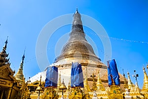Shwedagon Pagoda Yangon, Myanmar.Myanmar art statue Unique, beautiful, outstanding.