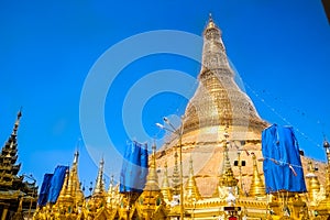 Shwedagon Pagoda Yangon, Myanmar.Myanmar art statue Unique, beautiful, outstanding.