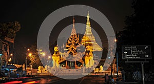 Shwedagon Paya pagoda illuminated in the evening