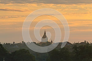 Shwezigon pagoda at sunrise, Bagan, Myanmar