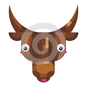 Shy bull face emoji, blushed smiling cow icon isolated emotion sign