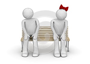 Shy couple on a bench