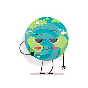 shy cute earth character cartoon mascot globe personage showing facial emotion save planet concept isolated