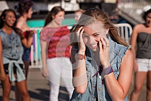 Shy Giggling Girl at Park