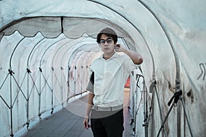 Shy guy in white shirt