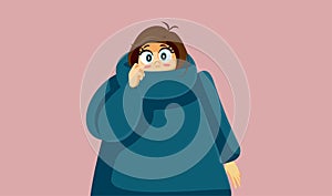 Shy Introvert Girl Hiding in Her Oversized Sweater Vector Cartoon