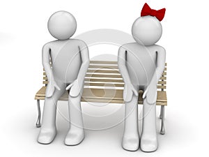 Shy man and woman on a bench