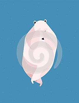 Shy polar bear flat vector illustration. Embarrassment, shyness and modesty, timidity concept. Cute arctic mammal, adult