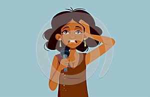 Shy Singer Having Stage Fright Feeling Emotional Vector Cartoon Illustration