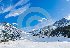 Shymbulak mountain resort`s ski slopee