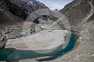 Turquoise colored waters of a Himalayan river photo