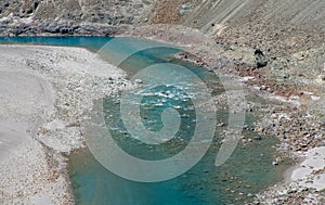 Turquoise colored waters of a Himalayan river photo