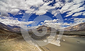 Shyok River, Nubra Valley, Ladakh, India . Separates the Ladakh and Karakoram Ranges. photo