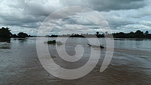 Si Phan Don or 4.000 islands near Don Det in southern Laos from the sky