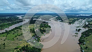 Si Phan Don or 4.000 islands near Don Det in southern Laos from the sky