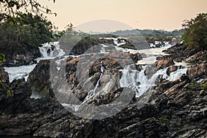 The Tat Somphamit Waterfall at sundown, Don Khon, Si Phan Don, Champasak Province, Laos photo