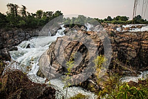 The Tat Somphamit Waterfall at sundown, Don Khon, Si Phan Don, Champasak Province, Laos photo