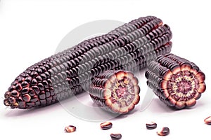 Siam ruby queen corn on isolate white background.It can eat as a fresh,steam,grill,and microwave.Sweet red corn of Thailand.