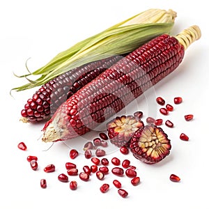 Siam Ruby Queen (Thai Red Corn) Isolated on White Background