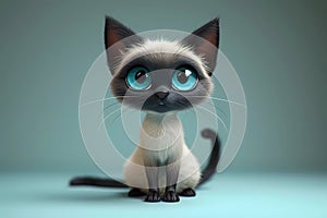 A Siamese cat in 3D cartoon style with big bright cute eyes