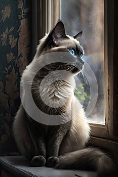 Siamese Cat on a Windowsill - Generative AI