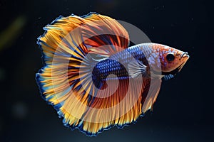 Siamese fighting fish or Betta fish Crowntails on black background