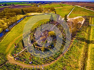 Siauliai , Lithuania: aerial above view of Hill of Crosses, Kryziu Kalnas.