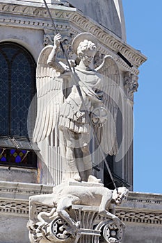 Sibenik, Croatia - July 13, 2022: : Statue on Cathedral of St. Jacob in Sibenik